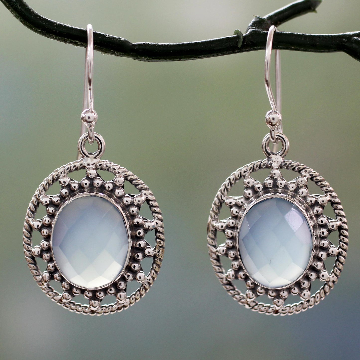 Azure Ice Fair Trade Silver Earrings with Pale Blue Chalcedony