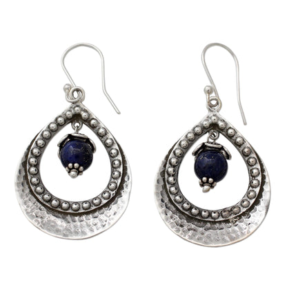 Jaipur Dazzle Lapis Lazuli in Indian 925 Sterling Silver Dangle Earrings