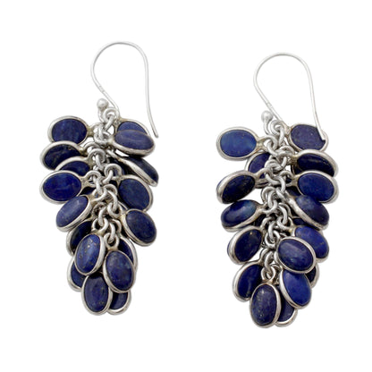 Blue Intuition Lapis Lazuli Clusters in Handmade Sterling Silver Earrings