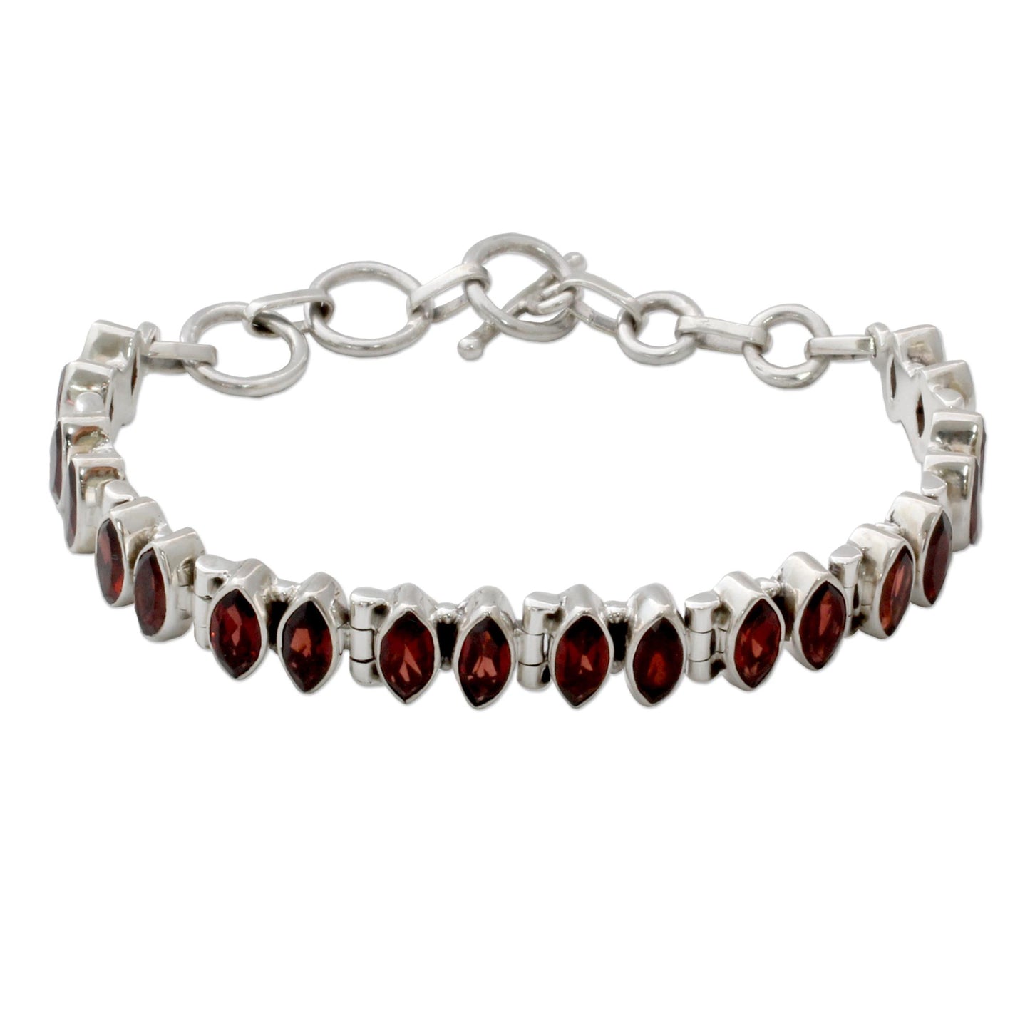 Red Marquise Garnet and Silver Tennis Bracelet Handcrafted in India