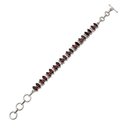 Red Marquise Garnet and Silver Tennis Bracelet Handcrafted in India