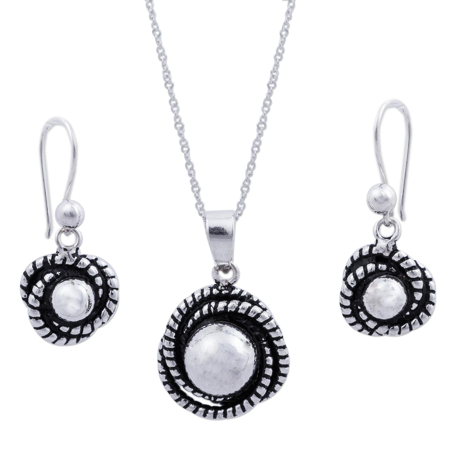 Hummingbird Nest Modern Necklace and Earrings Set Crafted of Andean Silver