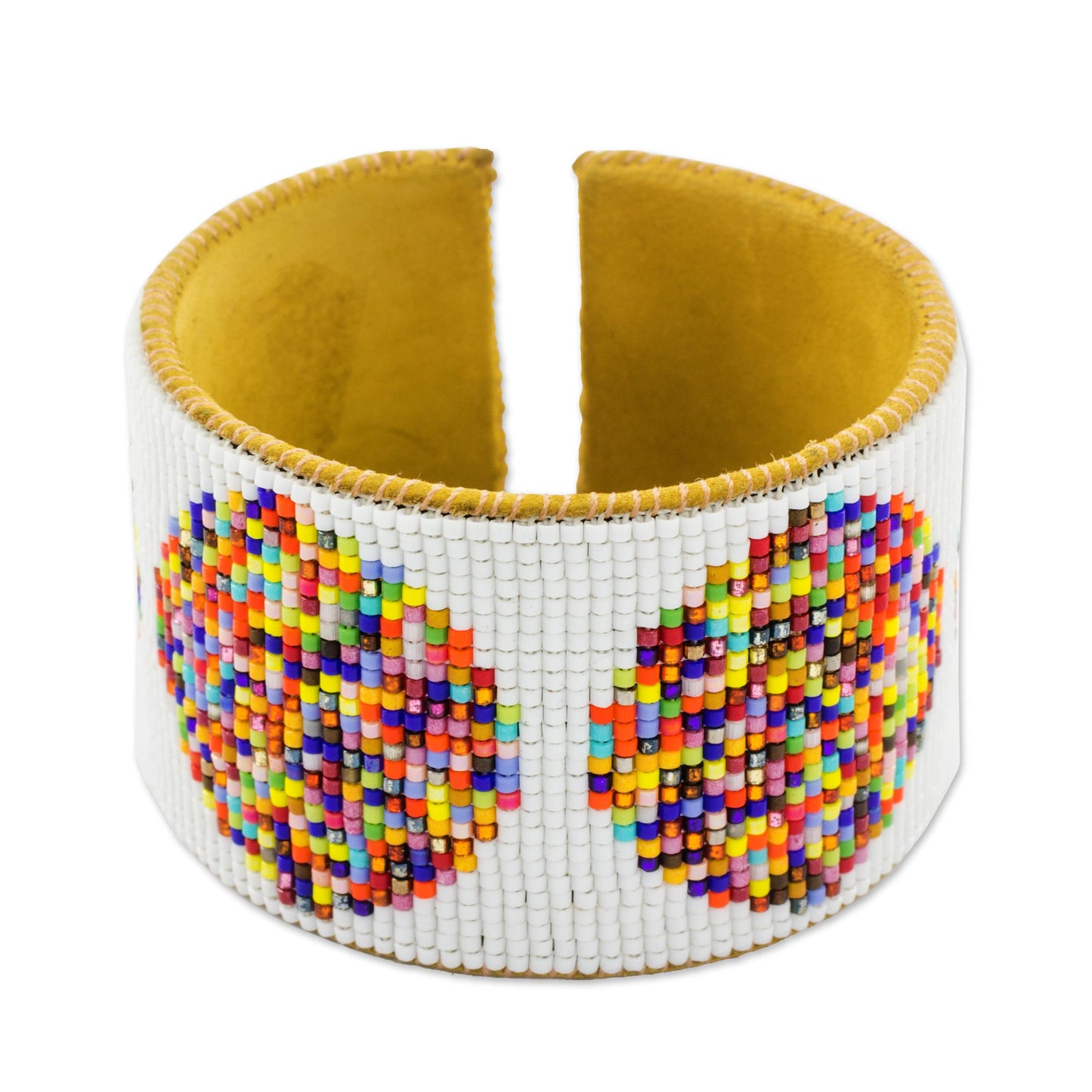 Fiesta in Santiago Handcrafted Leather Cuff Bracelet with Colorful Beads