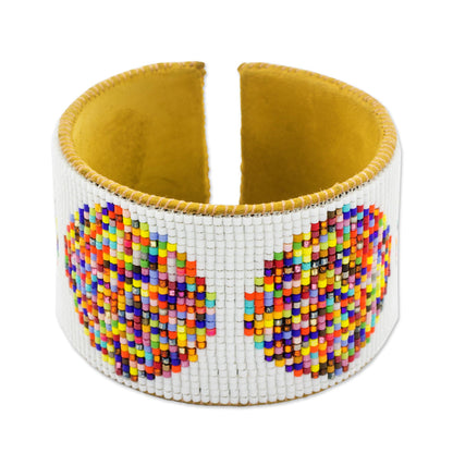 Fiesta in Santiago Handcrafted Leather Cuff Bracelet with Colorful Beads