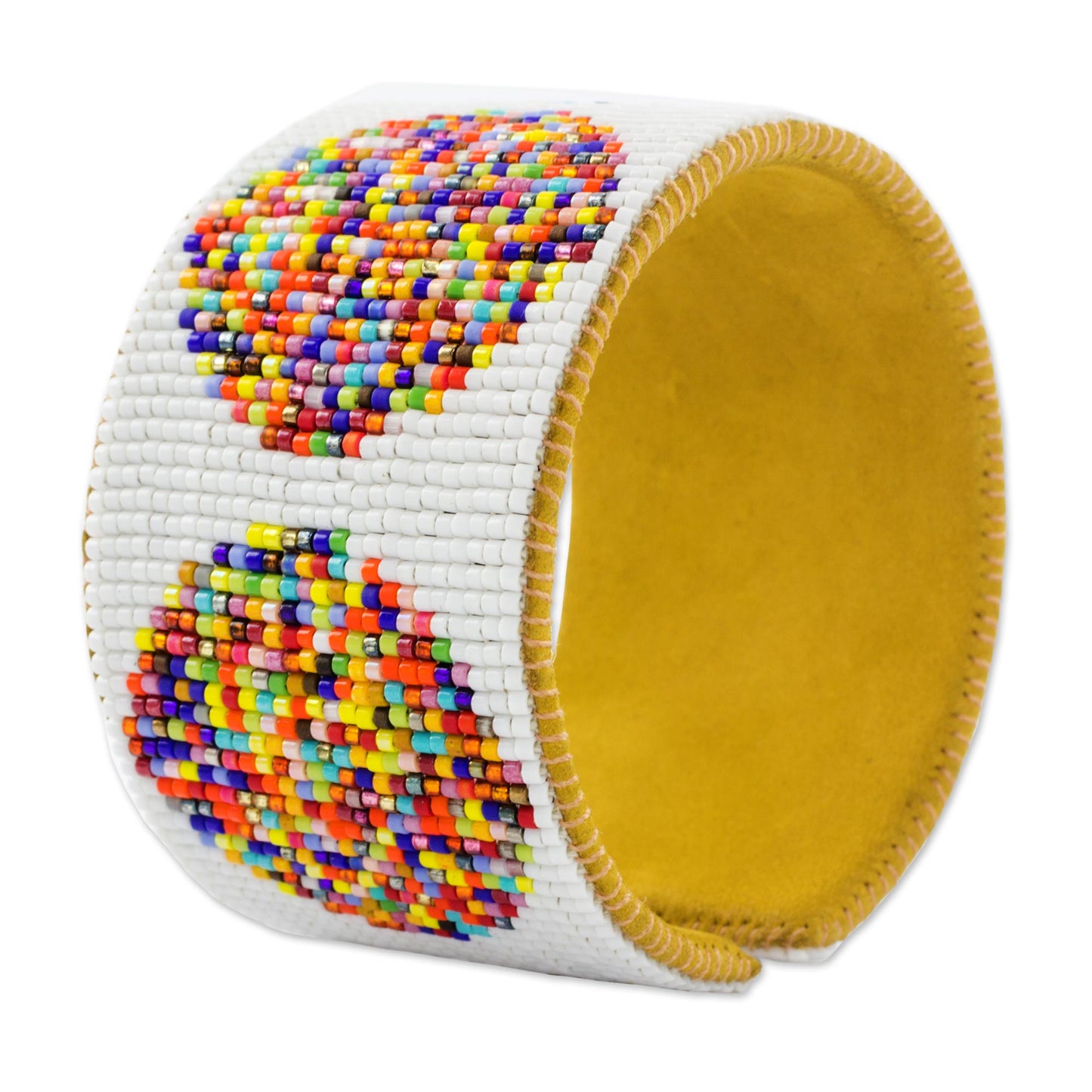 Fiesta in Santiago Handcrafted Leather Cuff Bracelet with Colorful Beads