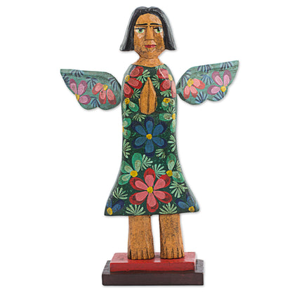 Angel of Harmony Artisan Crafted Antique-Style Angel Sculpture in Pinewood