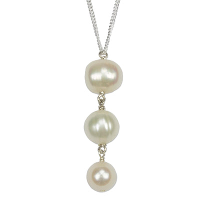 Stair of Pearls Handmade Cultured Pearl and Sterling Silver Pendant Necklace