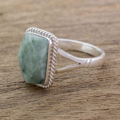 Green Nuances Guatemala Handcrafted Sterling Silver and Faceted Jade Ring