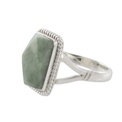 Green Nuances Guatemala Handcrafted Sterling Silver and Faceted Jade Ring