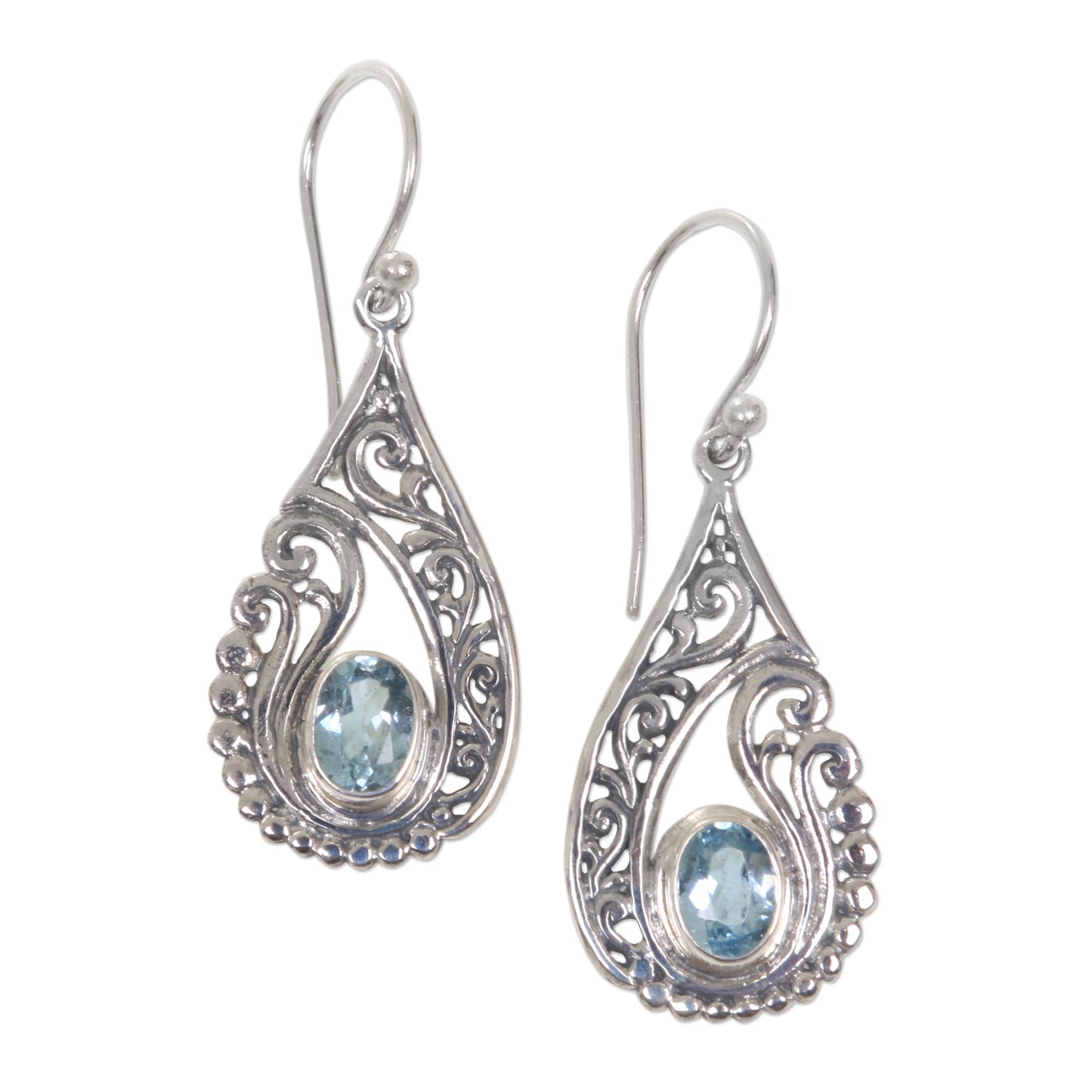 Blue Tendrils Artisan Crafted Blue Topaz and Sterling Silver Earrings