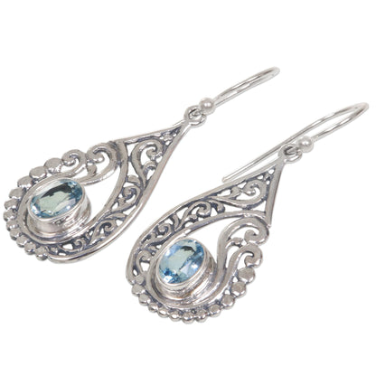 Blue Tendrils Artisan Crafted Blue Topaz and Sterling Silver Earrings