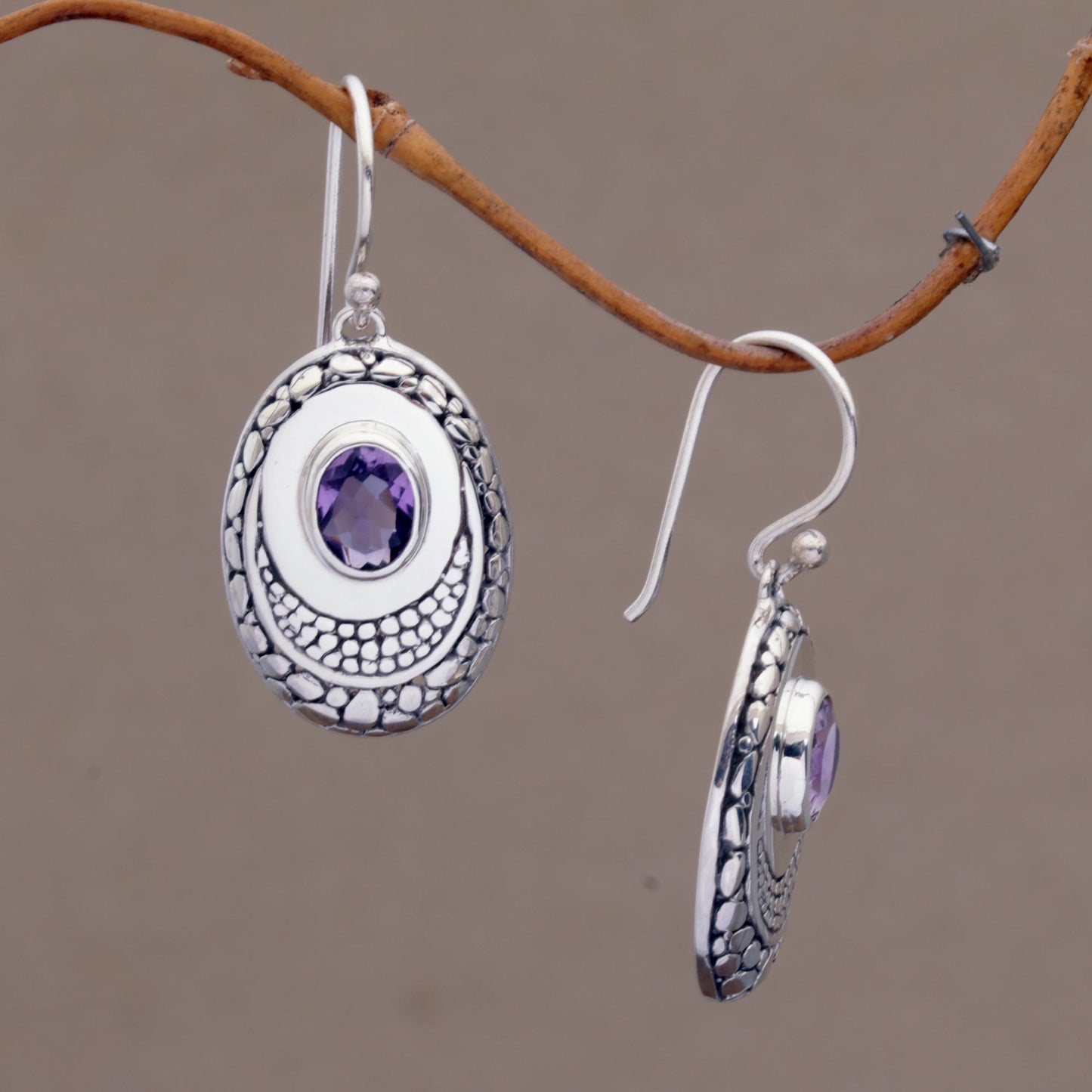 Brilliance Hand Crafted Amethyst and Sterling Silver Dangle Earrings