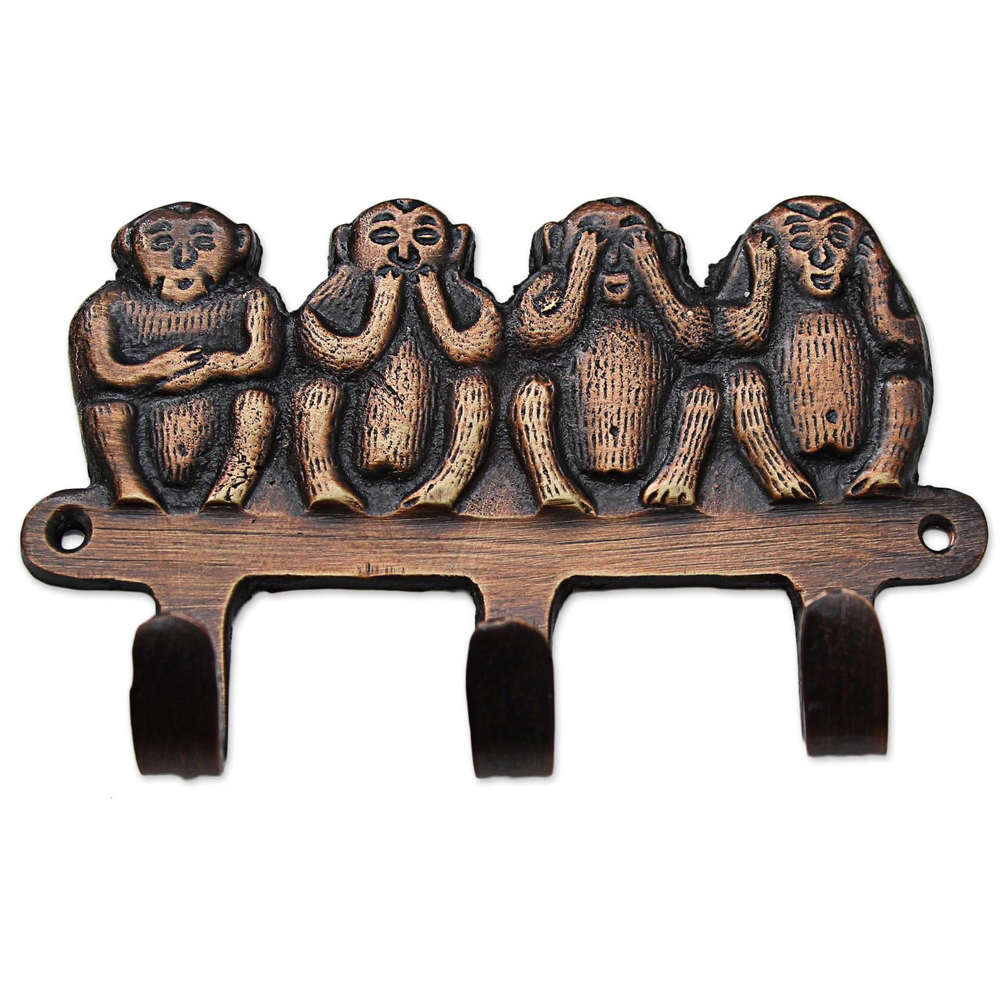 Four Wise Monkeys Hand Crafted Monkey Brass Key Chain Holder from India