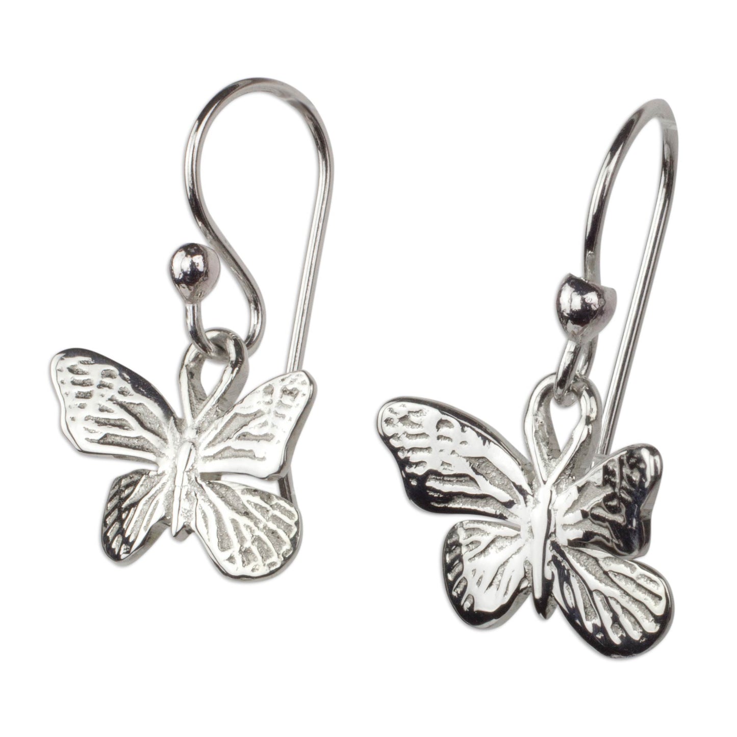 Monarch Butterfly Silver Dangle Earrings