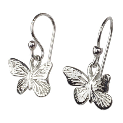 Monarch Butterfly Silver Dangle Earrings