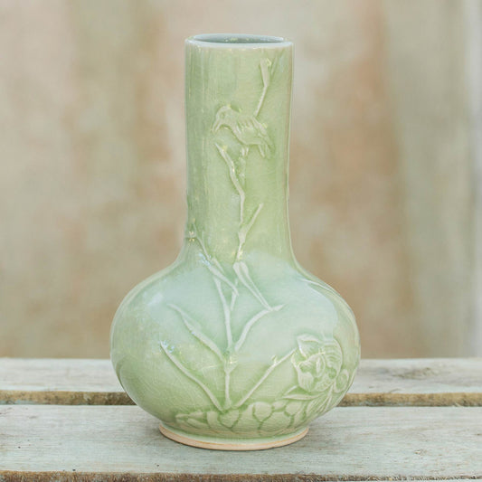 Tranquility Thai Artisan Crafted Nature Inspired Ceramic Green Vase