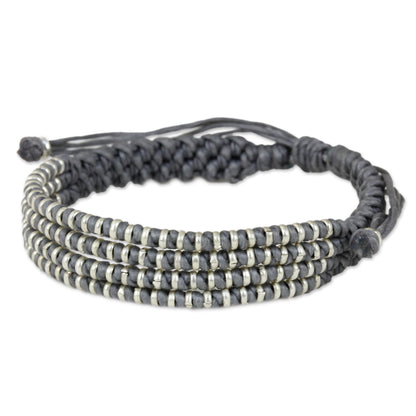 Misty Chiang Mai Quartet Macrame Bracelet with Silver in Misty Light Grey