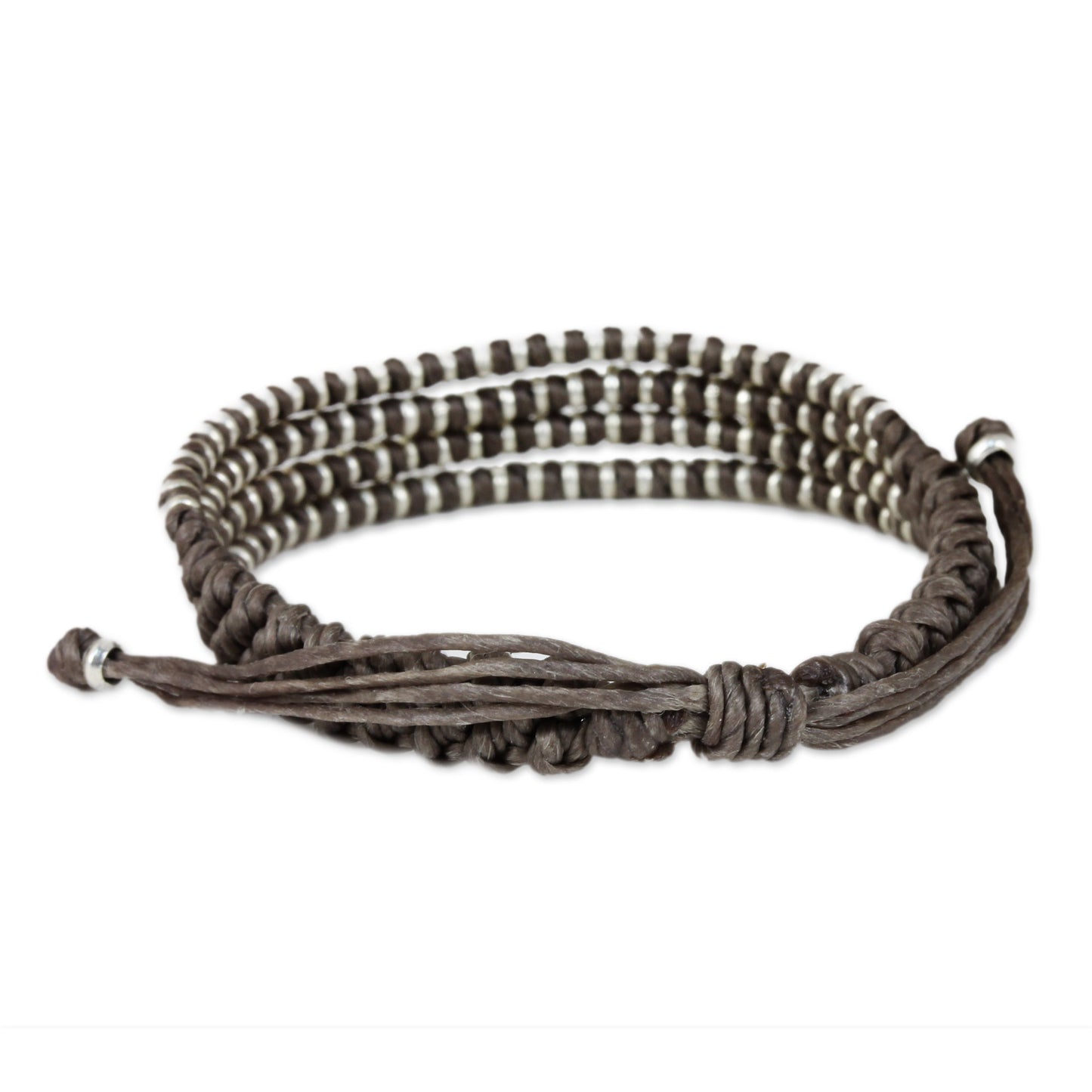 Grey Chiang Mai Quartet Hand Knotted Grey Cord Bracelet with Silver Accents