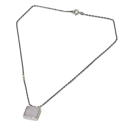 Shimmering Sky Drusy Pendant Necklace with Pearl and Gold Accents