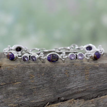 Purple Song Handmade Amethyst and Reconstituted Turquoise Link Bracelet