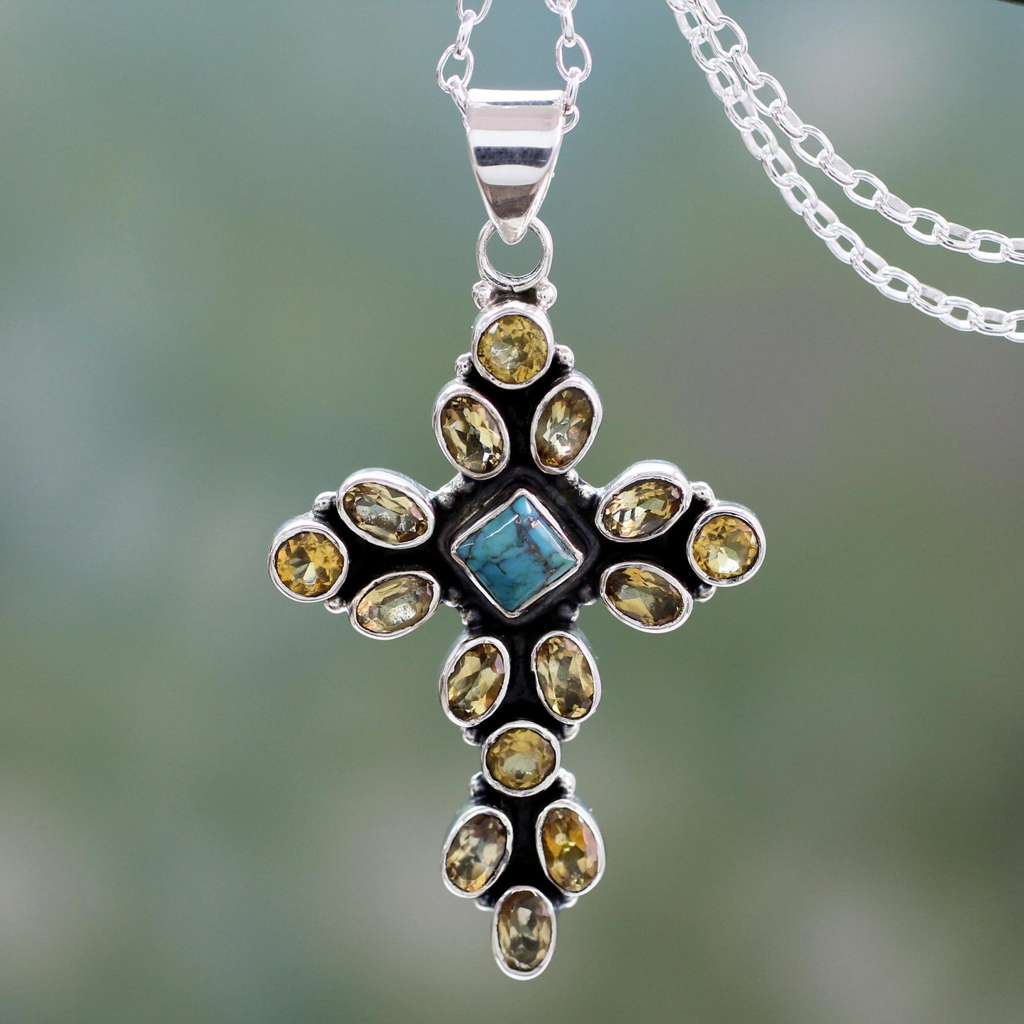 Radiant Cross Citrine and Sterling Silver Necklace with Cross Pendant