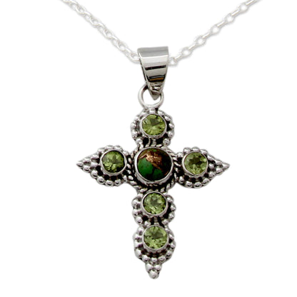 Divine Harmony Artisan Crafted Peridot and Sterling Silver Cross Necklace