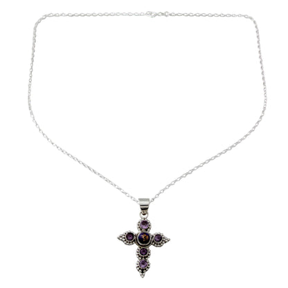 Divine Harmony Handcrafted Amethyst and Sterling Silver Cross Necklace