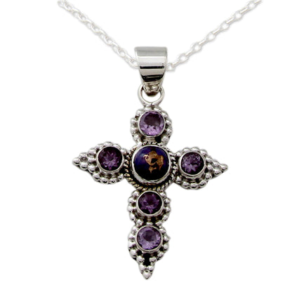 Divine Harmony Handcrafted Amethyst and Sterling Silver Cross Necklace