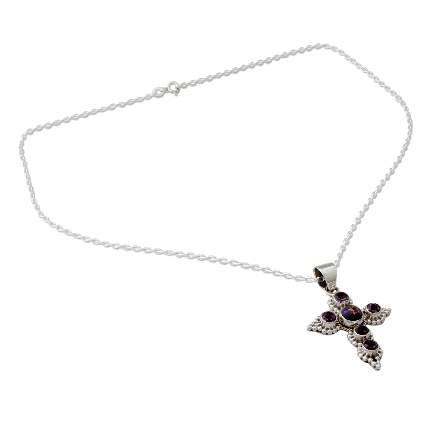 Divine Harmony Handcrafted Amethyst and Sterling Silver Cross Necklace