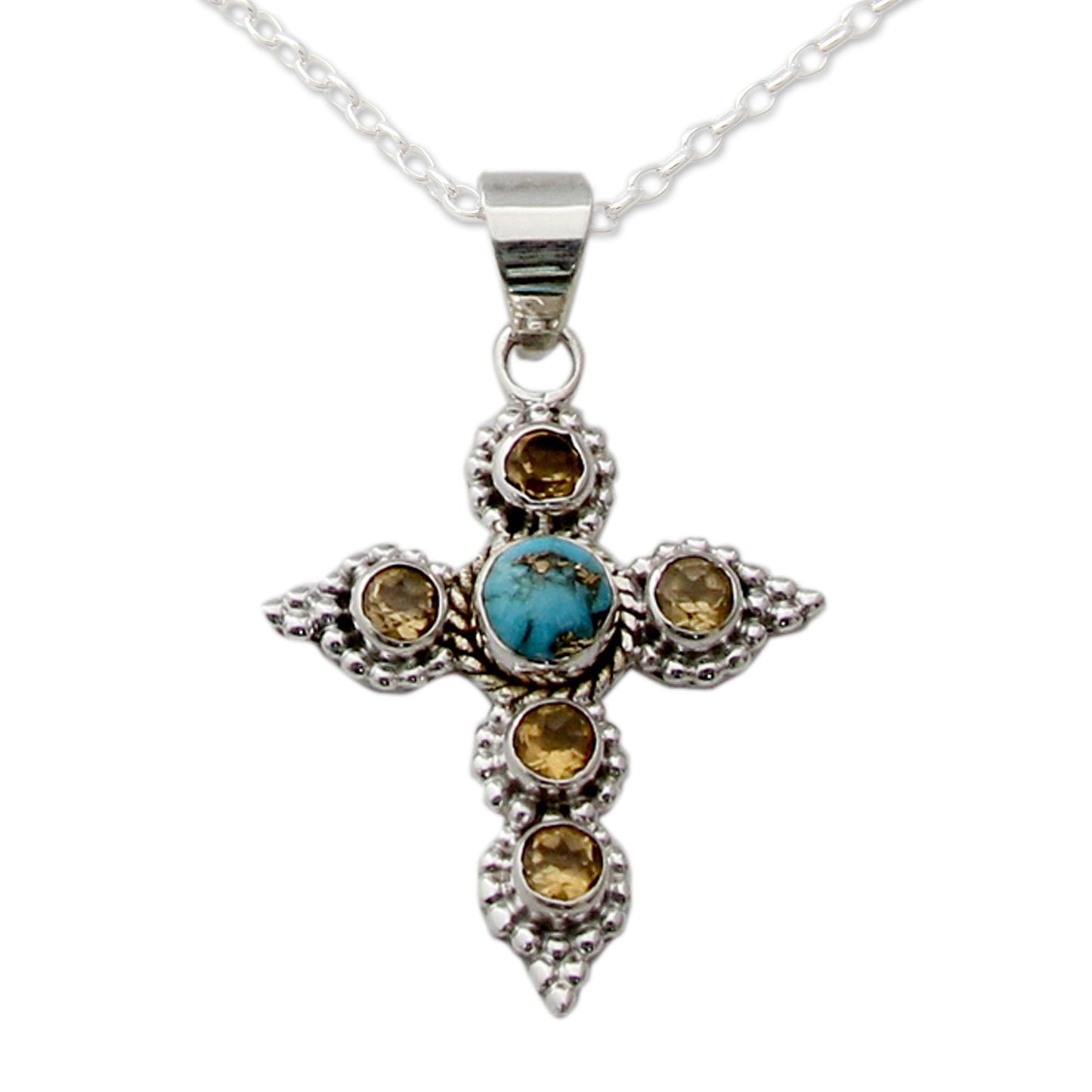 Divine Harmony Artisan Crafted Citrine and Silver Cross Pendant Necklace