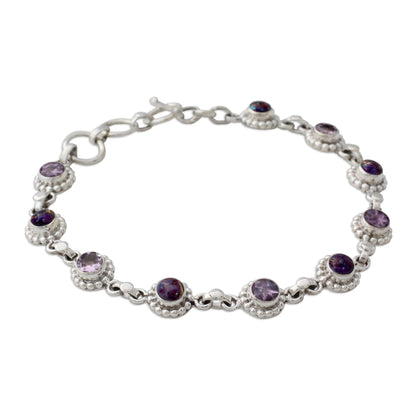 Petite Flowers Amethyst Sterling Silver and Composite Turquoise Bracelet