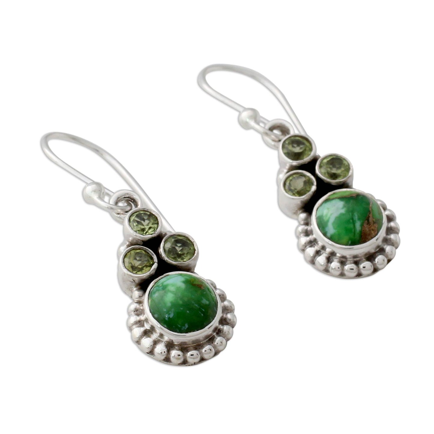 Petite Flowers Sterling Silver Peridot Earrings with Composite Turquoise