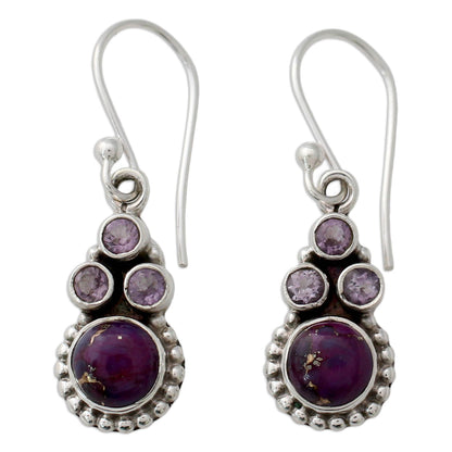 Petite Flowers Amethyst Sterling Silver Earrings with Composite Turquoise