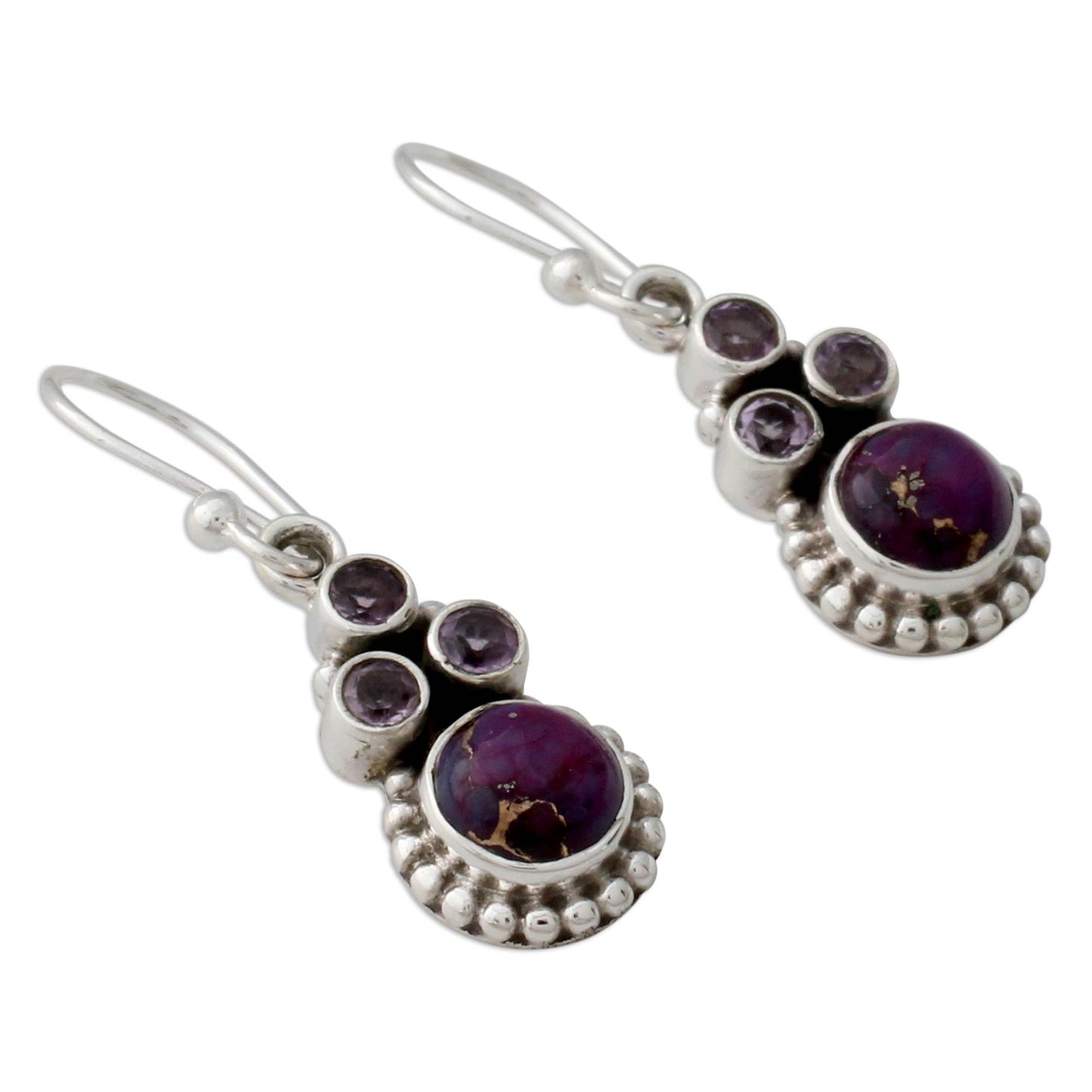 Petite Flowers Amethyst Sterling Silver Earrings with Composite Turquoise