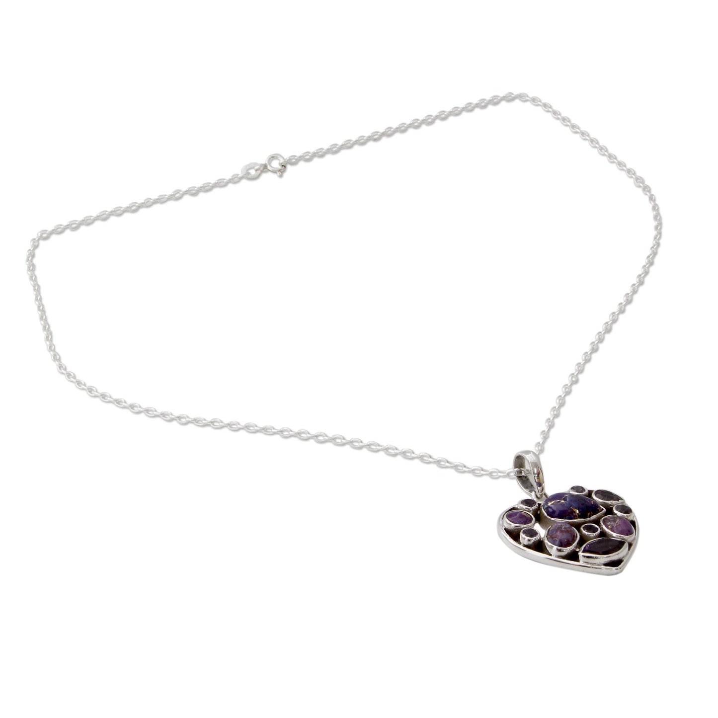 Lilac Jaipuri Heart Hand Crafted Amethyst and Sterling Silver Heart Necklace