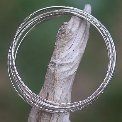 Entrancing Braid Silver Bangle Bracelet