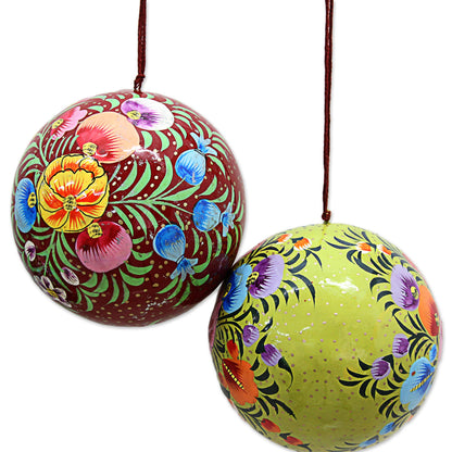 Floral Beauty Hand Painted Multicolored Floral Ornaments (Set of 4)