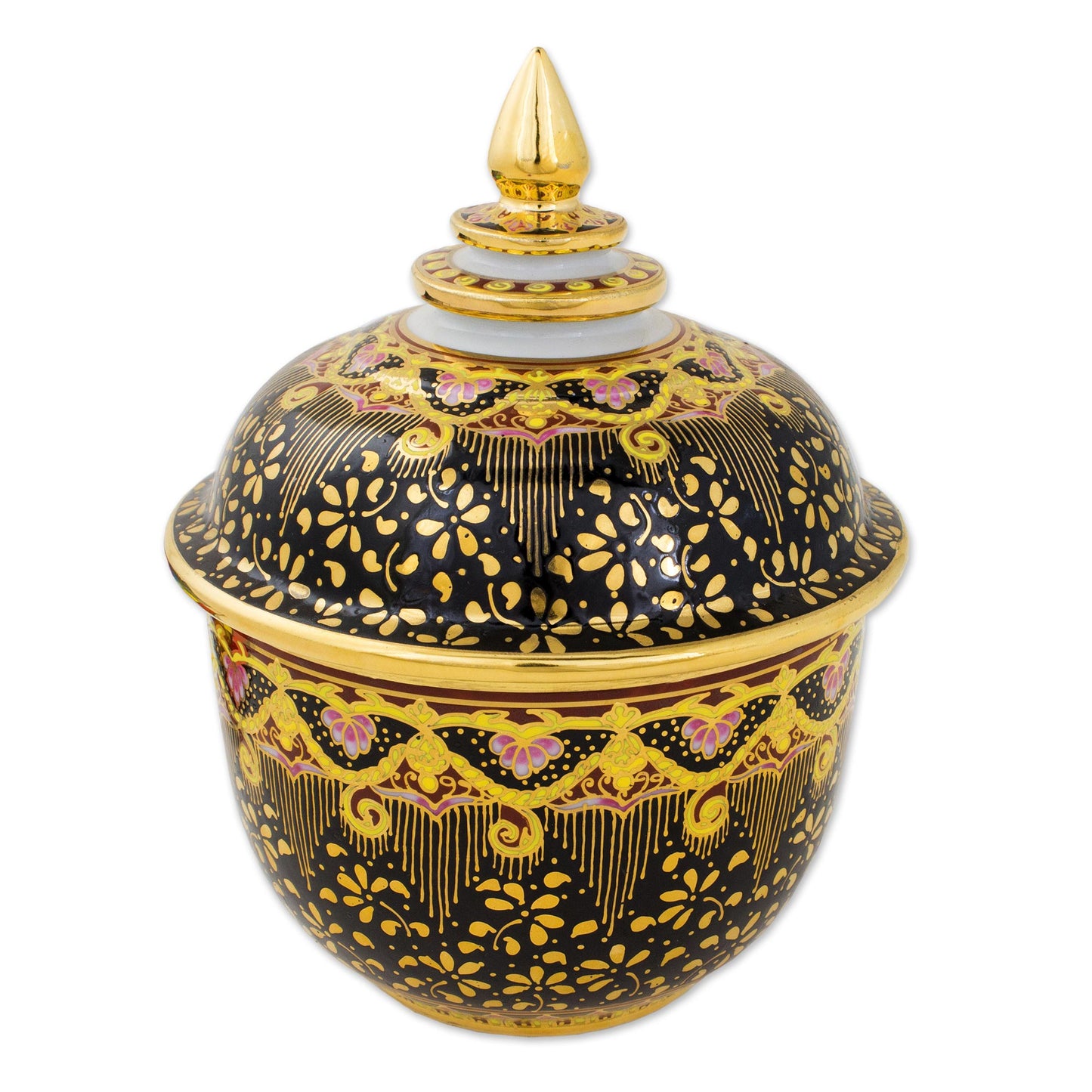 Thai Royal Pride Hand Painted Thai Decorative Benjarong Porcelain Jar