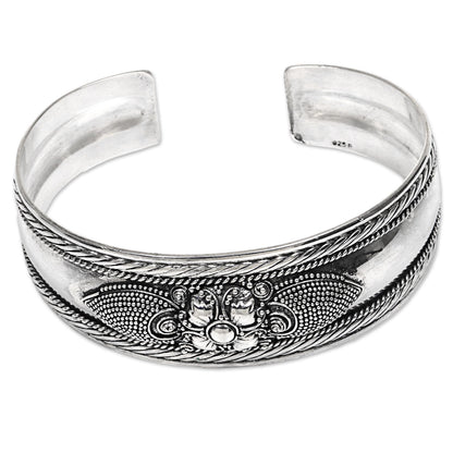 Elegant Blossom Sterling Silver Flower Cuff Bracelet Handmade in Indonesia