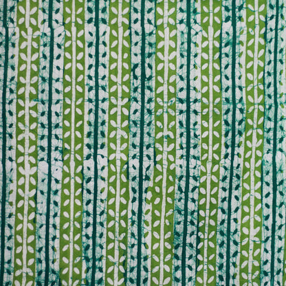 Leafy Vines Green Indian Woodblock Dyed Vine Pattern Batik Cotton Shawl