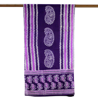 Modern Aubergine Paisley Purple and White Paisley and Zig Zag Batik Printed Scarf