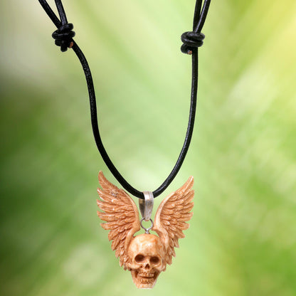 Flying Skull Cow Bone Pendant Necklace