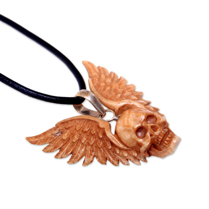 Flying Skull Cow Bone Pendant Necklace