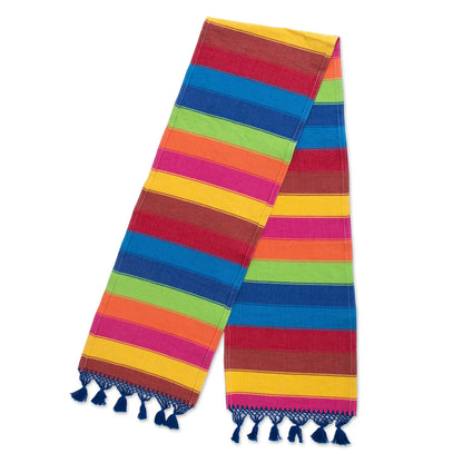 Shimmering Rainbow Mexican Colorful 100% Cotton Artisan Crafted Table Runner