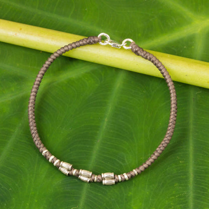 Bamboo Bracelet in Taupe 950 Silver Accent Wristband Bracelet from Thailand