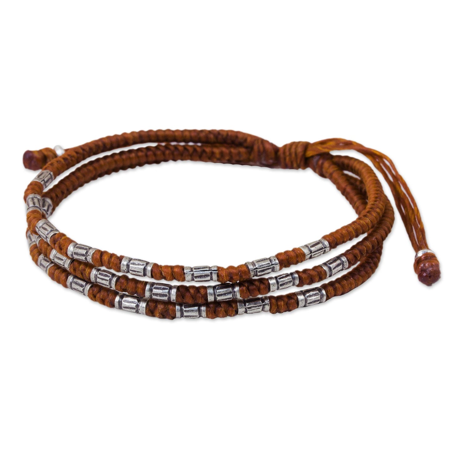 Forest Thicket in Rust 950 Silver Accent Wristband Braided Bracelet from Thailand