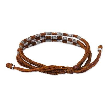 Forest Thicket in Rust 950 Silver Accent Wristband Braided Bracelet from Thailand