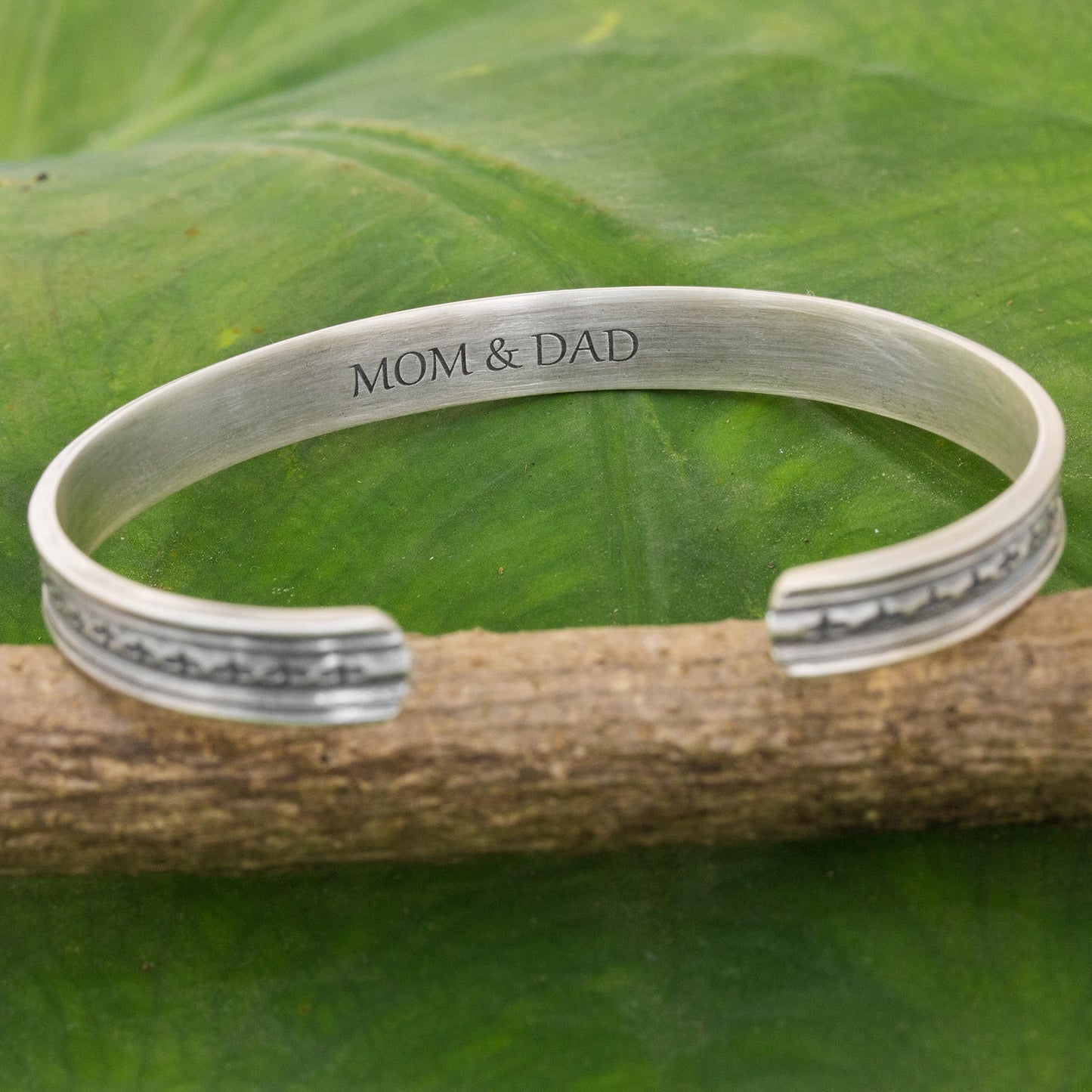 Mom and Dad Karen Tribe Sterling Silver Cuff Bracelet Cross Thailand