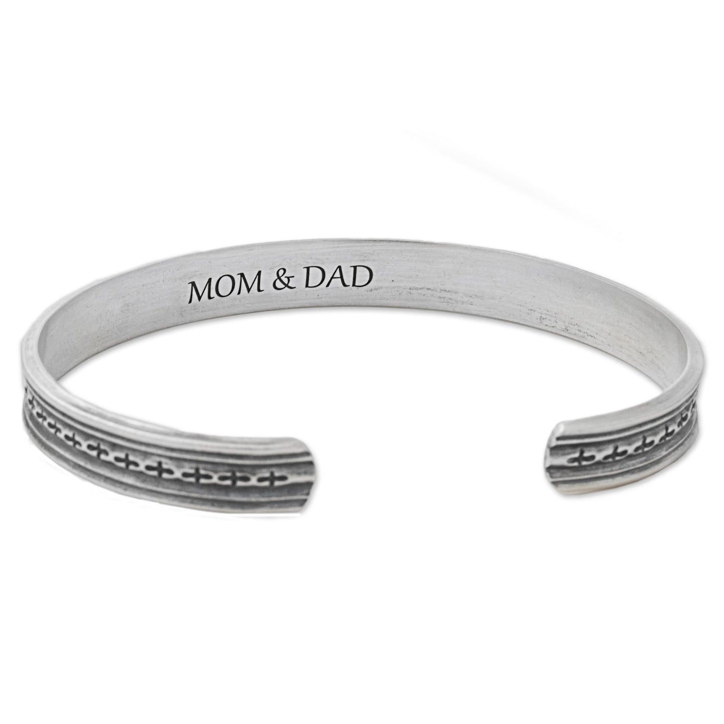 Mom and Dad Karen Tribe Sterling Silver Cuff Bracelet Cross Thailand