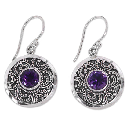 Balinese Aura Amethyst & Silver Dangle Earrings